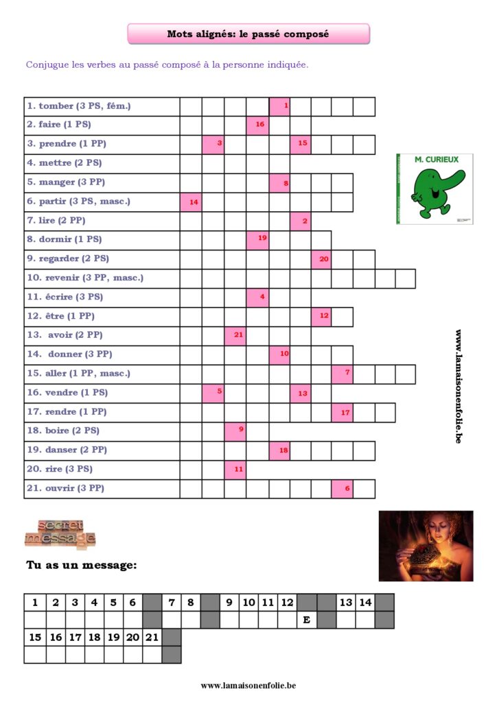 Mot Compose Mots alignés sur le passé composé - La maison en folie